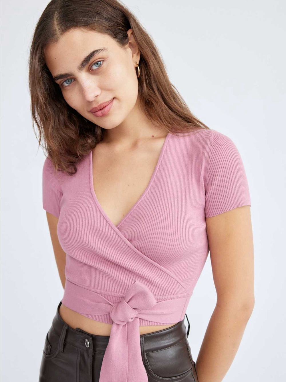 ARITZIA Wilfred Soft Orchid All Tied Up Crop Sweater Top Quiet Luxury XS